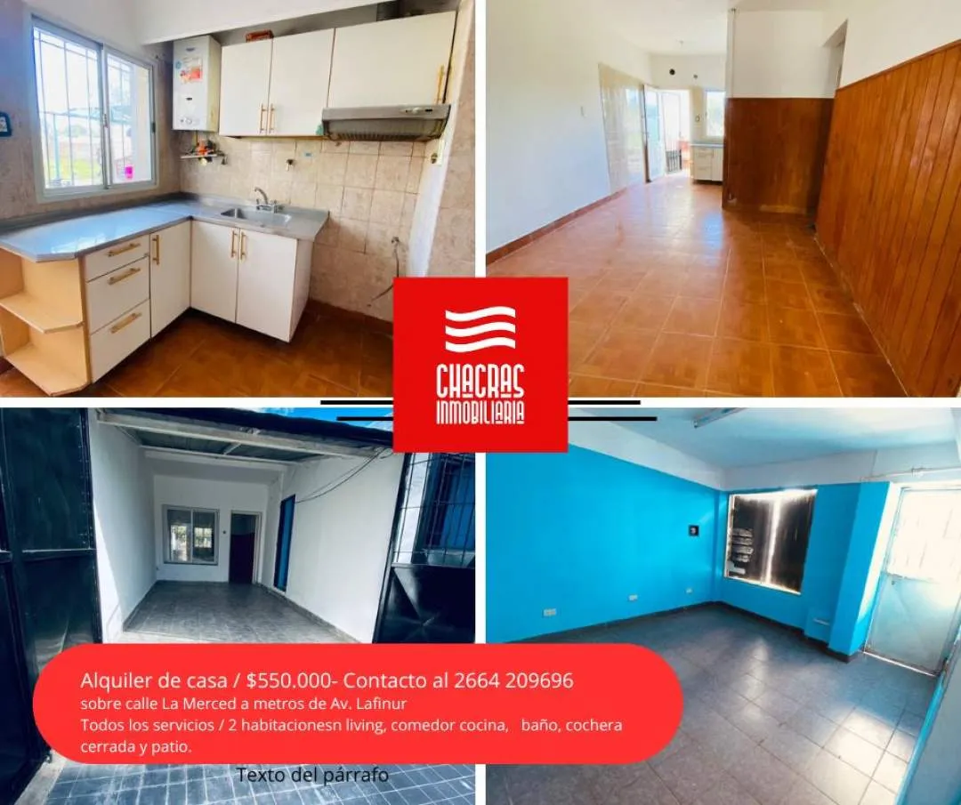 Alquiler de casa en La Merced "A metros de Av. Lafinur"