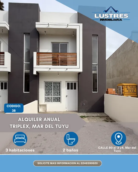 alquiler anual, triplex, mar del tuyu