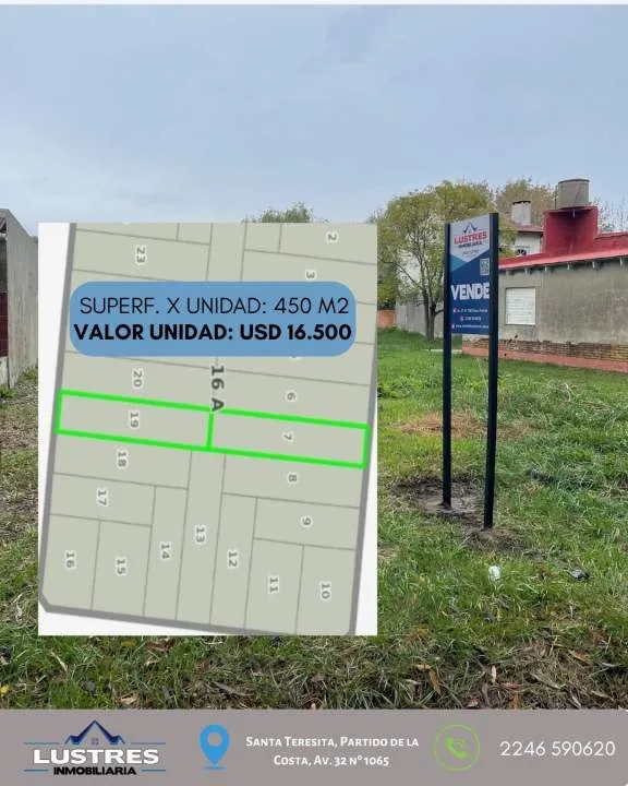 Lotes en venta, en bloque o por unidad, Santa Teresita