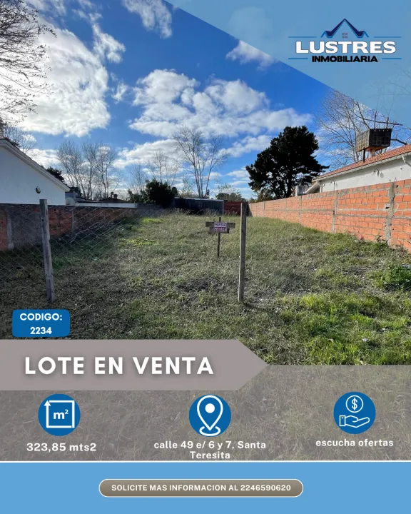 LOTE EN VENTA, SANTA TERESITA