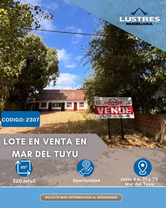 LOTE EN VENTA, MAR DEL TUYU