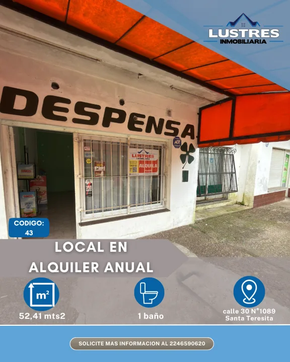 LOCAL EN ALQUILER ANUAL, SANTA TERESITA